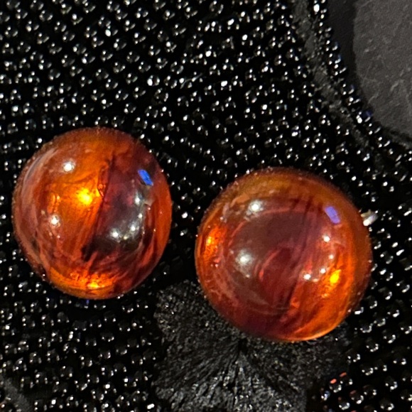 Vintage 1950 Round Completely Translucent Orange Earrings Acrylic Look excellent - Picture 2 of 6